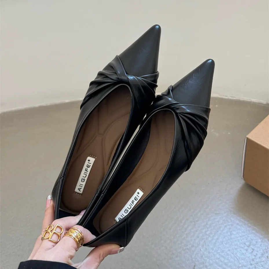 حذاء جلد مدبب للنساء ، حذاء مكتب ، كعب منخفض ، صند...