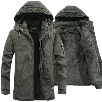 Parka cappotto militare antivento giacche con cappuccio uomo cotone lavato in pile spesso Casual nuovo inverno caldo giacca college da uomo 1