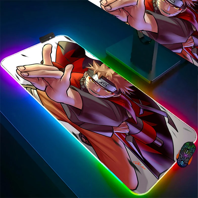 

Игровой коврик для мыши RGB Naruto, Офисные аксессуары, светящиеся аксессуары для компьютерного стола, ноутбук Xxl, E-sports коврики для игры, бесплатная доставка