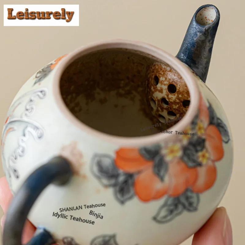 150ML Caramel Glaze Peach Butterfly Ruyi Teapot Aesthetic Tea Infuser Pot Tea Soaking Kettle With Ball Hole Teaware Craft Gift