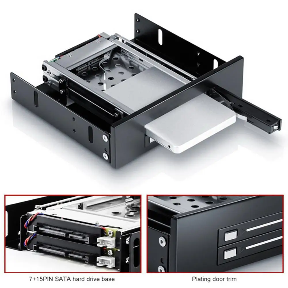 Móvel Ssd Disco Rígido Gabinete Interno Baía Dupla 2.5 Polegada Sata Hdd Bandeja Rack 2.5in - Imagem 2