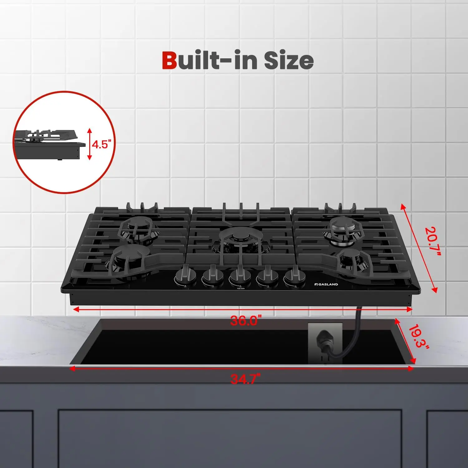 36 Inch Gas Cooktop PRO GH2365EF 5 Burner Gas Stove Built-in NG/LPG Convertible Cooktops Countertop Plug-in