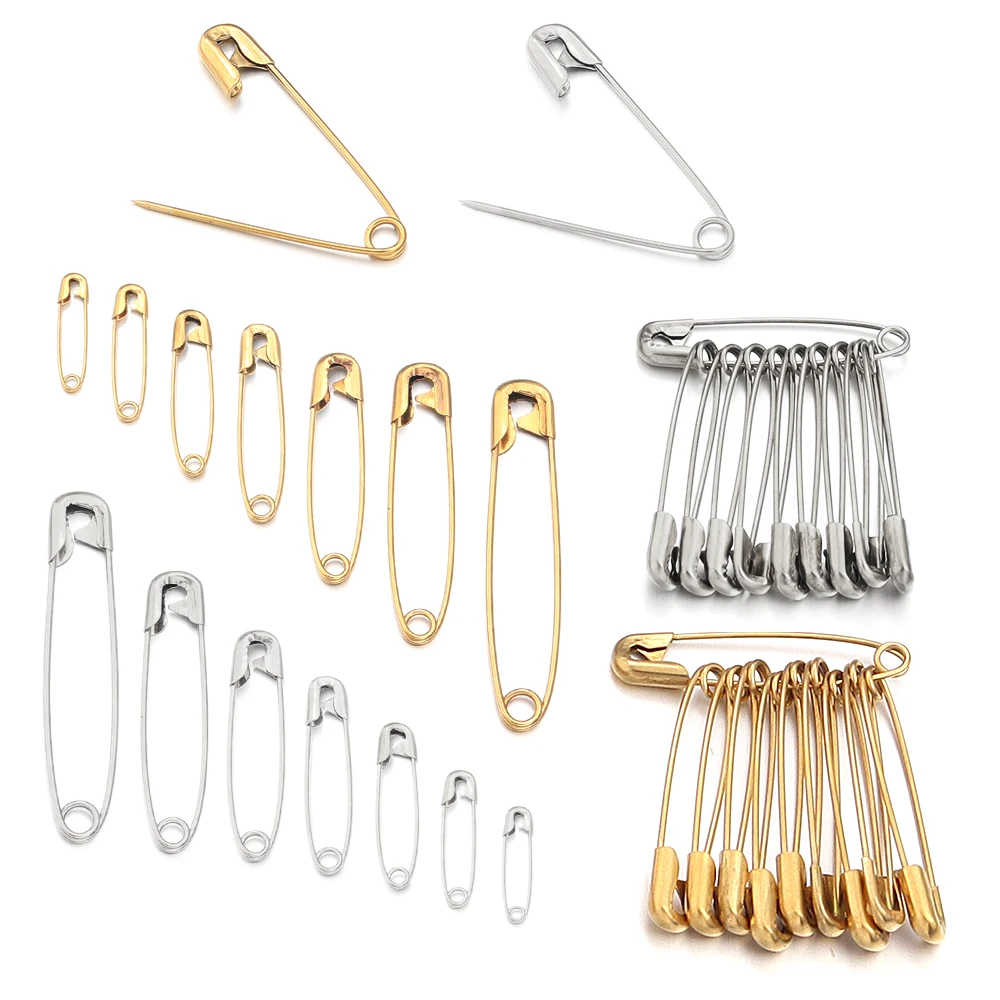 Safety Pins Stainless Steel 20-56mm Gold Color Brooches for DIY Home Crafts Garment Sewing Assistive Tool 10Pcs/pack