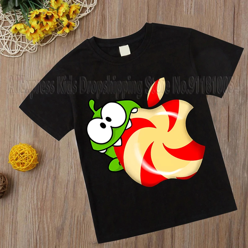 Children Boys Girls Game Om Nom T Shirt Baby Design T-shirt Kids Summer Black Kawaii Casual Top Tees Clothes