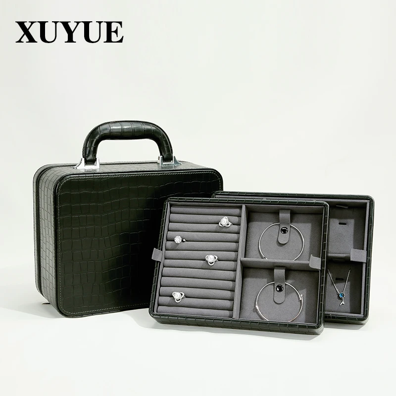 Crocodile Pattern Leather Jewelry Storage Box Bracelet Necklace Ring Storage Box Portable Portable Jewelry Box