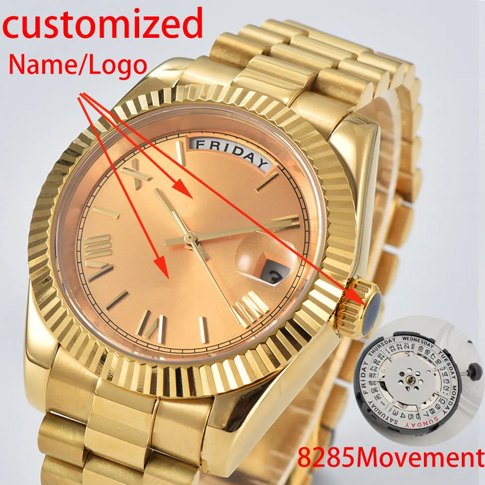 

Customize Logo Luxury Men's Watch 8285 Movement Dual Calendar Dial Stainless Steel Waterproof Case Sapphire Glass Custom Watch