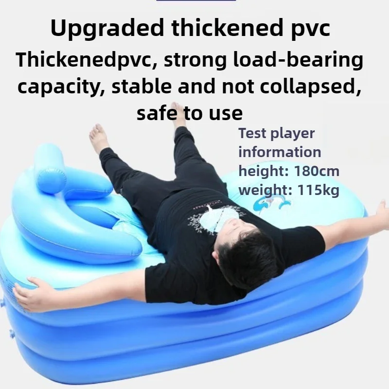 Folding Household Bathtub Adult Inflatable Bathtub Thickened Children's Bathtub 160×84×64cm Blue PVC Material 3