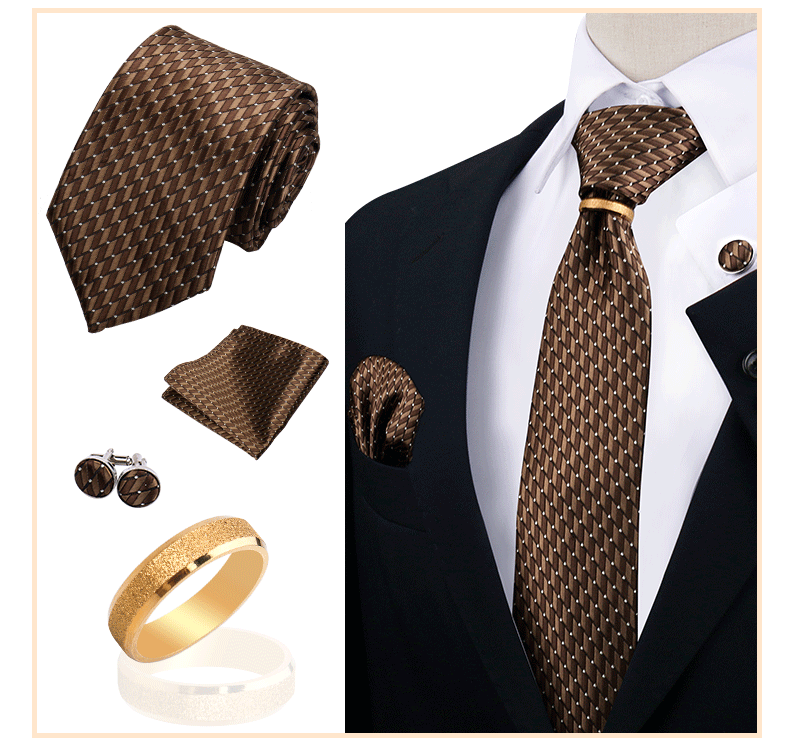 Männer Krawatten mit Ring Brosche Pin Set Marke Designer Paisley Plaid Krawatte Taschentuch Manschettenknöpfe Hochzeit Party Geschenk Männer Zubehör – Detail 37