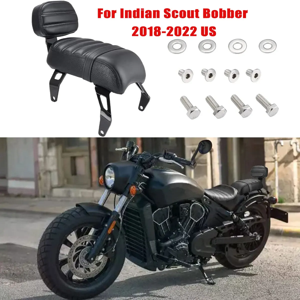 

Motorcycle Passenger Seat Backrest Leather Passenger Seat with Backrest Pad Fit Compatible with Indian Scout Bobber 2018-2021