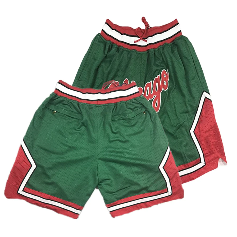 Green Basketball Shorts for Men with Pockets Retro Mesh Rap Chicago
