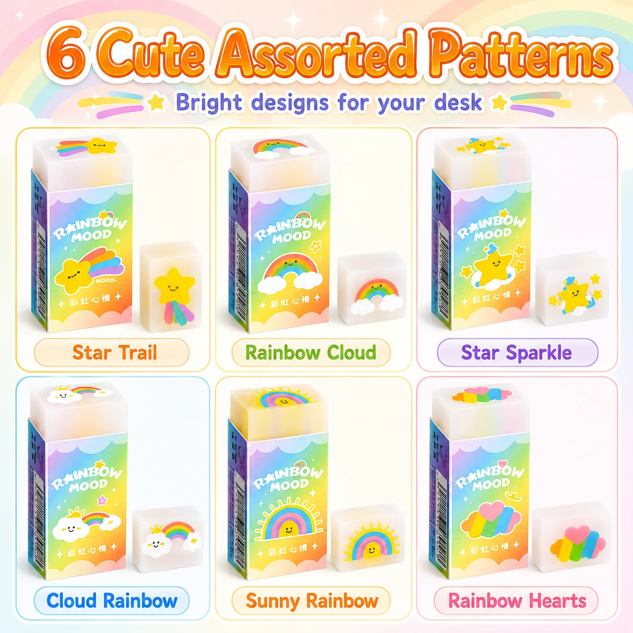 30Pcs Erasers,6 Assorted Cartoon Designs Eraser Pencil Erasers for  School Suies,Classroom Prize Party Favor Stationery Gifts - 3