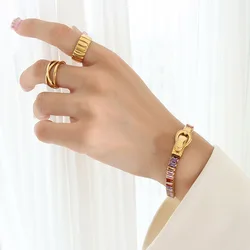 Colorful Zircon Elastic Belt Buckle Bracelet for Women - Trendy Stainless Steel Jewelry Accessory (Muti - color Bracelet)