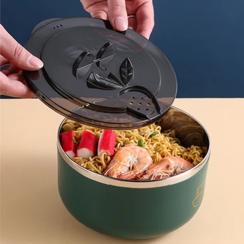 Bol Ramen 1000/1300ML, bol à nouilles en acier inoxydable 304 avec couvercle, bols à nouilles instantanées résistants à la chaleur, cuiseur, vaisselle de cuisine 1