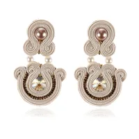 Ethnic Handmade Earrings Soutache Jewelry Pendant Earring for women brown white Crystal exaggerated Large Earring Trendy Gift 1
