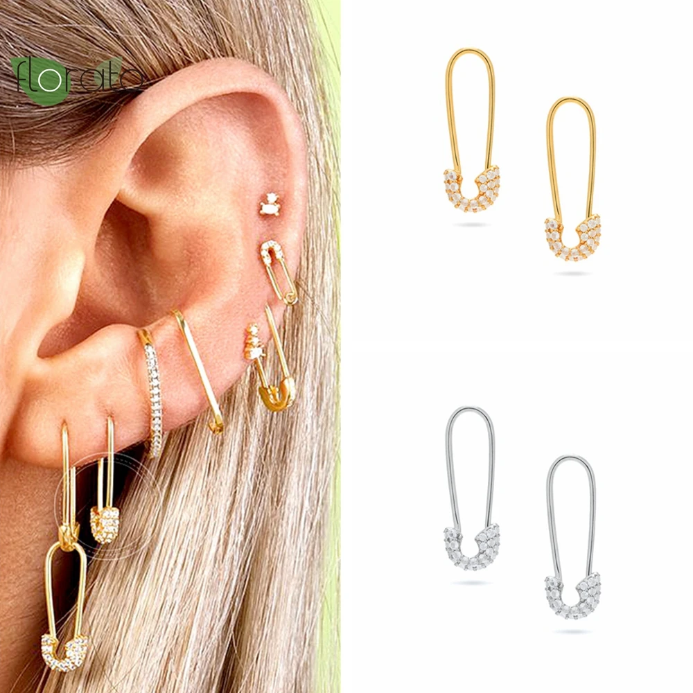 925 Sterling Silver Needle Fashion Pin 18K Gold Earrings Exquisite