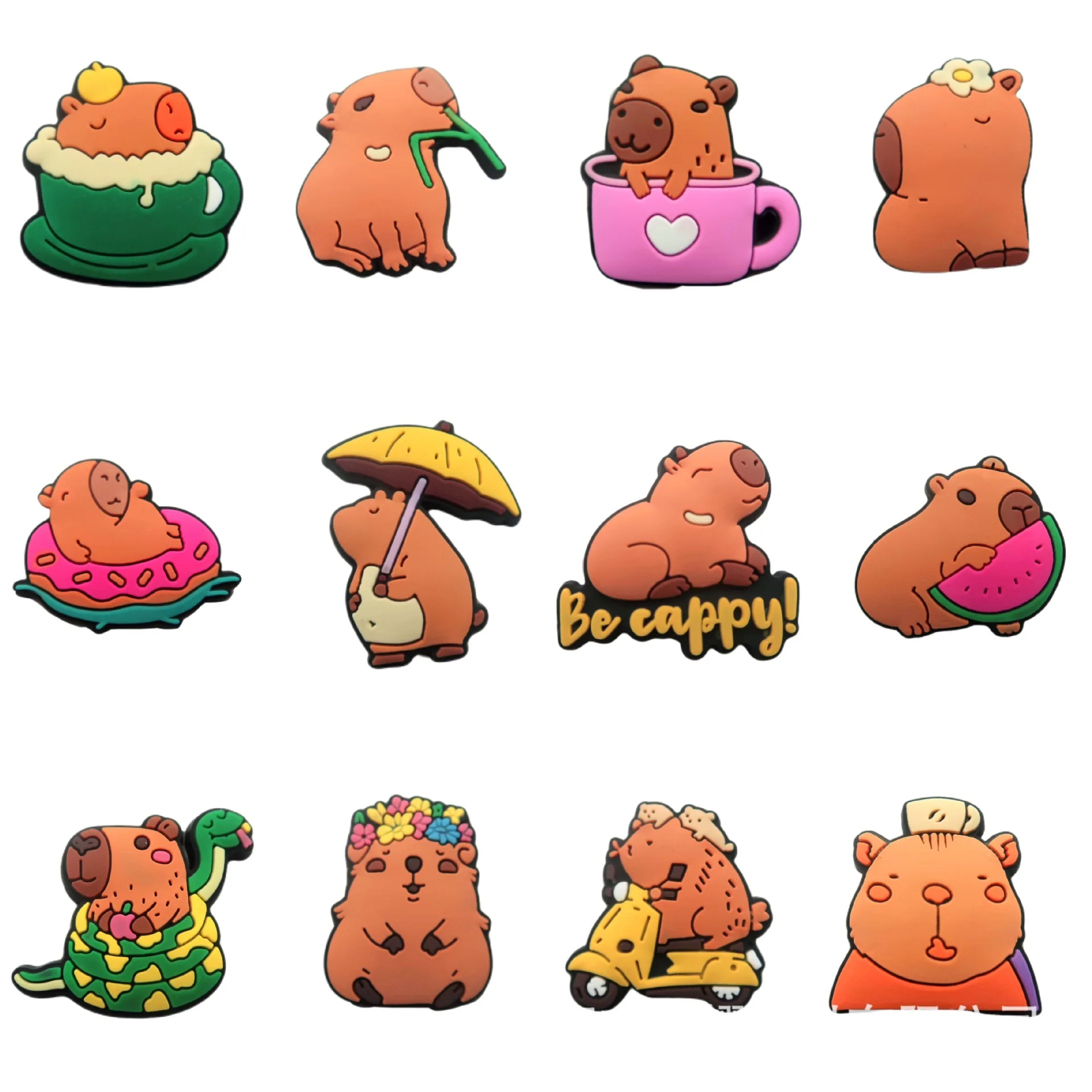 10/30/50/100Pcs Cute Capybara Shoe Charms Funny Animal Relax Cartoon Decor for Clogs Sandals Shoe Buckle Accessories Party Gifts