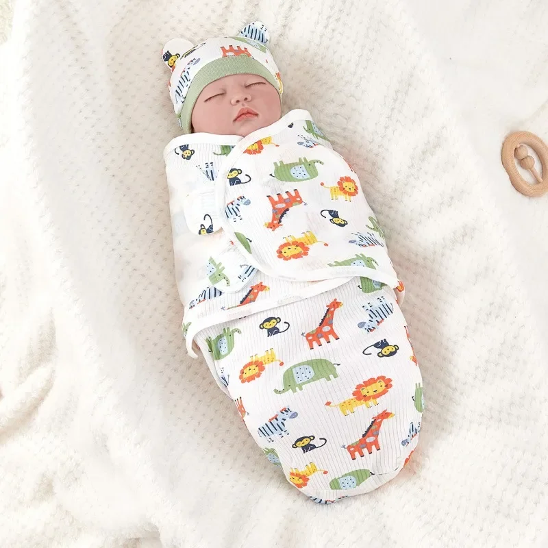 Baby Anti-shock Swaddle Cotton Printed Wrap Spring/Summer Baby Wrap Two-piece Baby Anti-kick Blanket Suitable for 0-3 Months 4