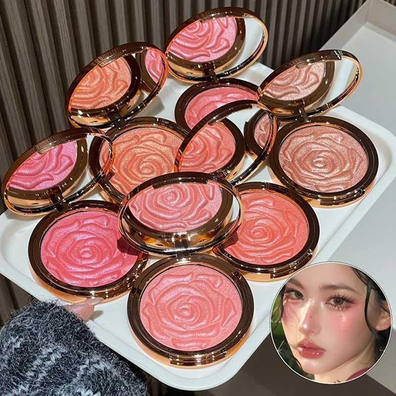 Rosenfarbene Rouge-Highlighter-Palette mit Perlmuttschimmer, Hochglanz-Rouge in Kartoffelrosa_voghion.com