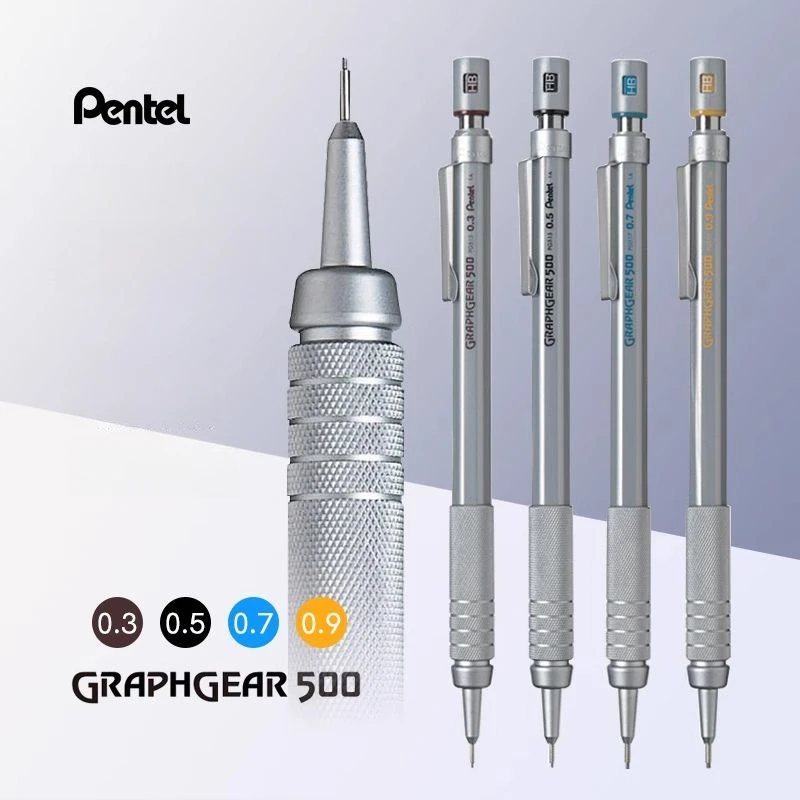 1pc Pentel Graphgear 500 제도 기계식 연필 엔지니어링 프로 펜용 지우개가있는 자동 연필 0.3 0.5 0.7 0.9mm
