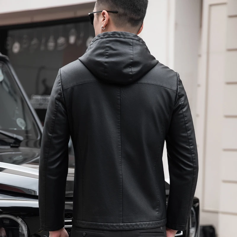 Men Leather Jacket YN-2261 Spring And Autumn Thin Men's Youth Leather Jacket Plus Velvet Hooded Casual Wear Fashion Available In Thickness