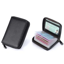 Premium PU Leather Card Holder with Anti - Demagnetization Protection - Sleek Organizer with Coin Pouch, Holds 20 Cards (Black)
