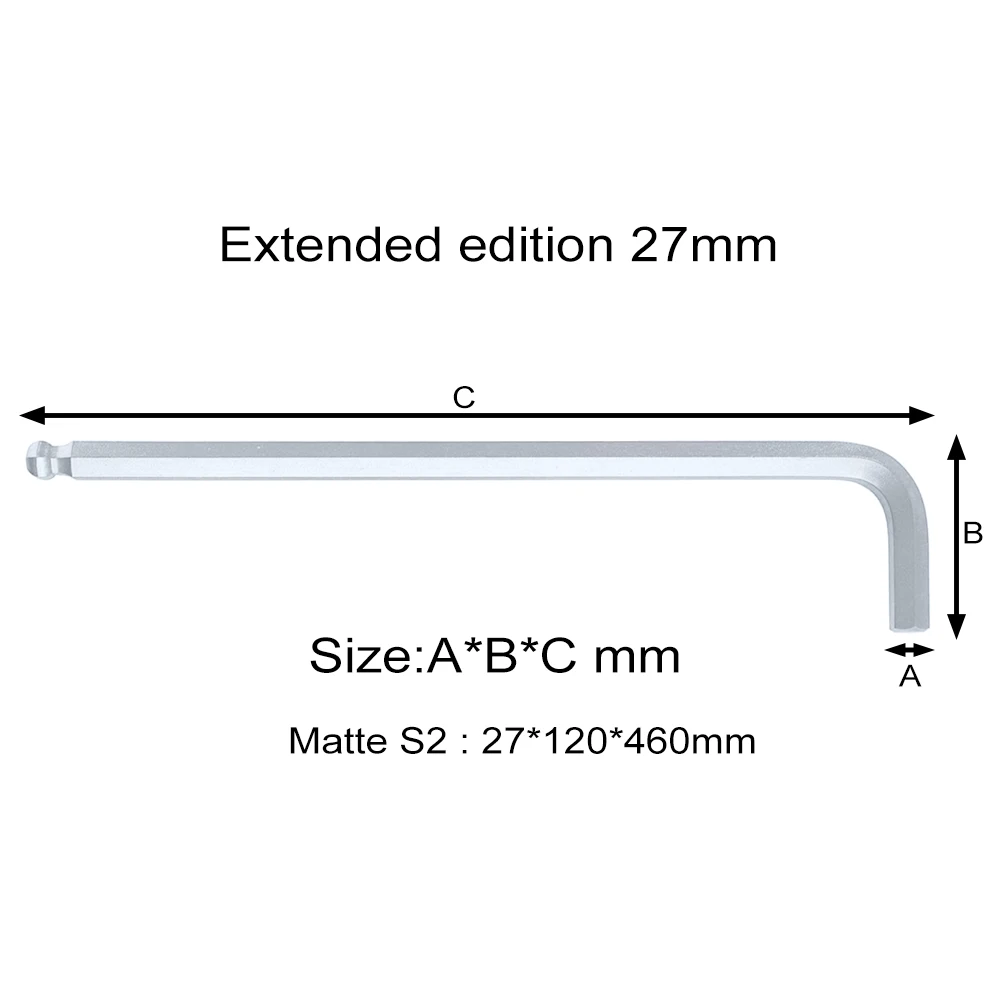

Extended Edition 27mm Professional L Handle Metric Ball Head Allen Hex Wrench Long Arm Spanner S2 Steel Repair Tools