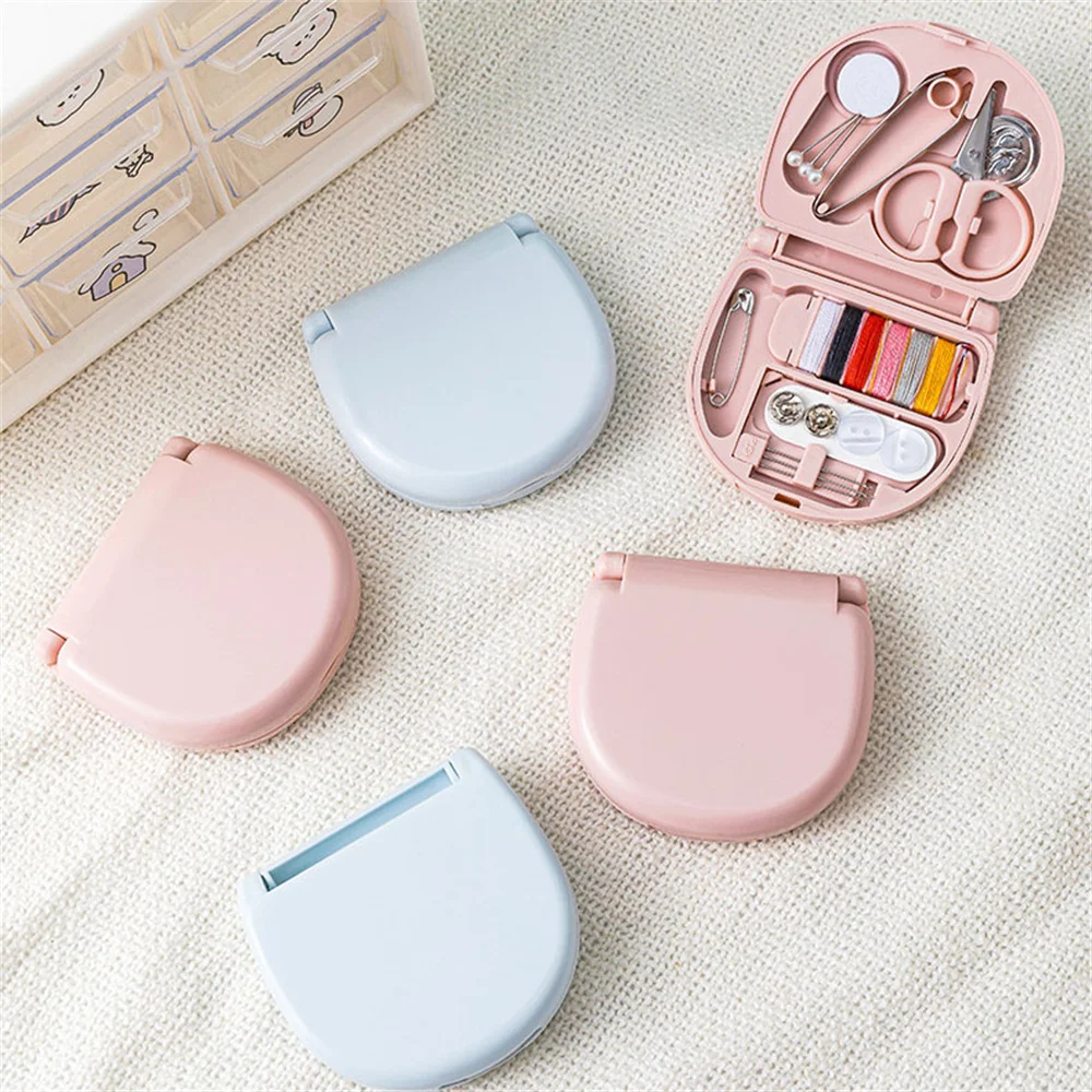 1 Set Mini Sewing Kit Scissors Needles Colorful Threads Buttons Pins