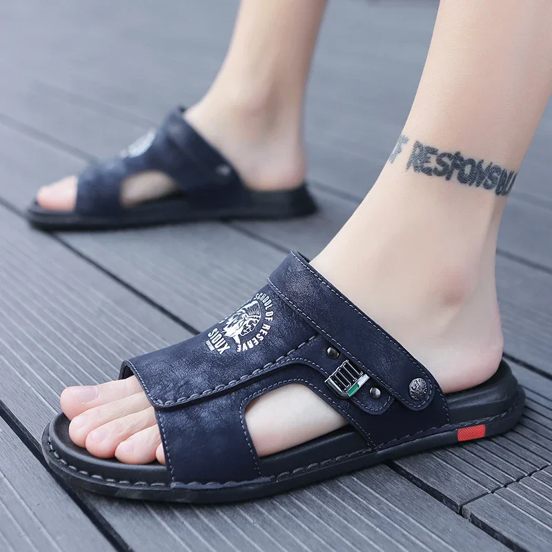 

2024 New Men's Summer Genuine Leather Sandals Classic Roman Men Shoes Slippers Soft Comfortable Men Non-slip Walking Footwea