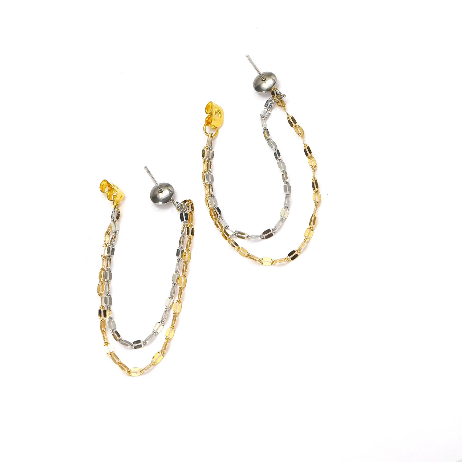 Creative Double Layered Chain Mix Color Dangle Earrings for Women Minimalist Stainless Steel Ear Stud Stylish Jewelry Wholesale