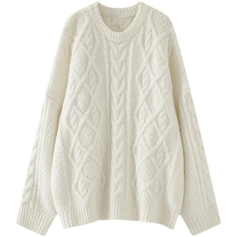 

Pullover Twist Sweater Women's Loose Outer Wear 2022 Autumn/Winter New White Knit Top Lazy Wind Sweater