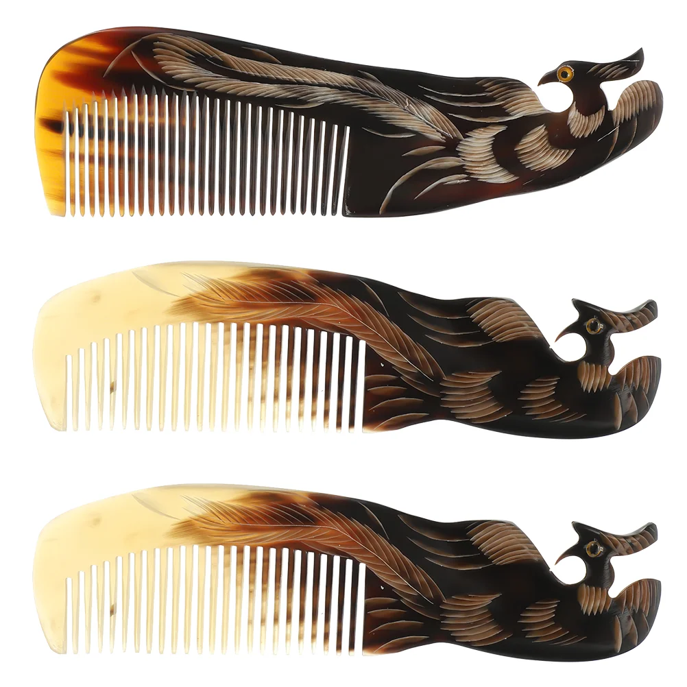 

3pcs Natural Ox Horn Comb Comfortable Massage Scraping Comb (Random Color)
