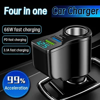 Caricabatterie da auto 66W a 4 porte con ricarica rapida USB Type C, alimentatore per accendisigari con PD QC3.0 per iPhone, Samsung, Huawei, Xiaomi