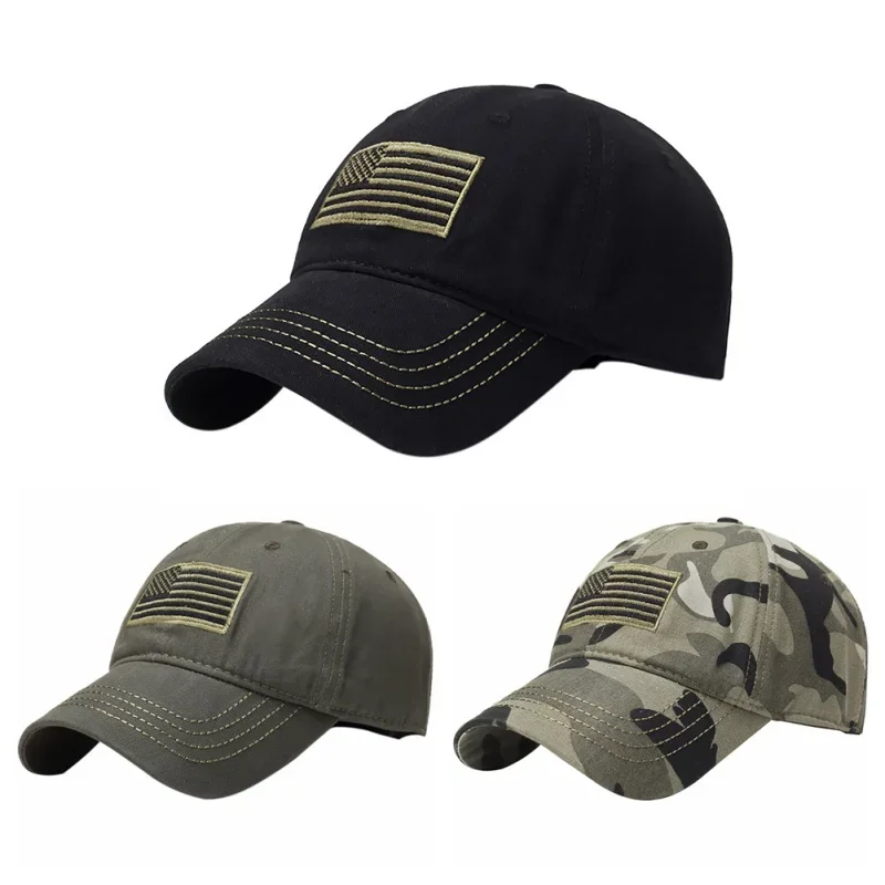 Men Women Hunting Cap Flag Embroidered Outdoor Sunshade Strapback Fishing Camping Hats