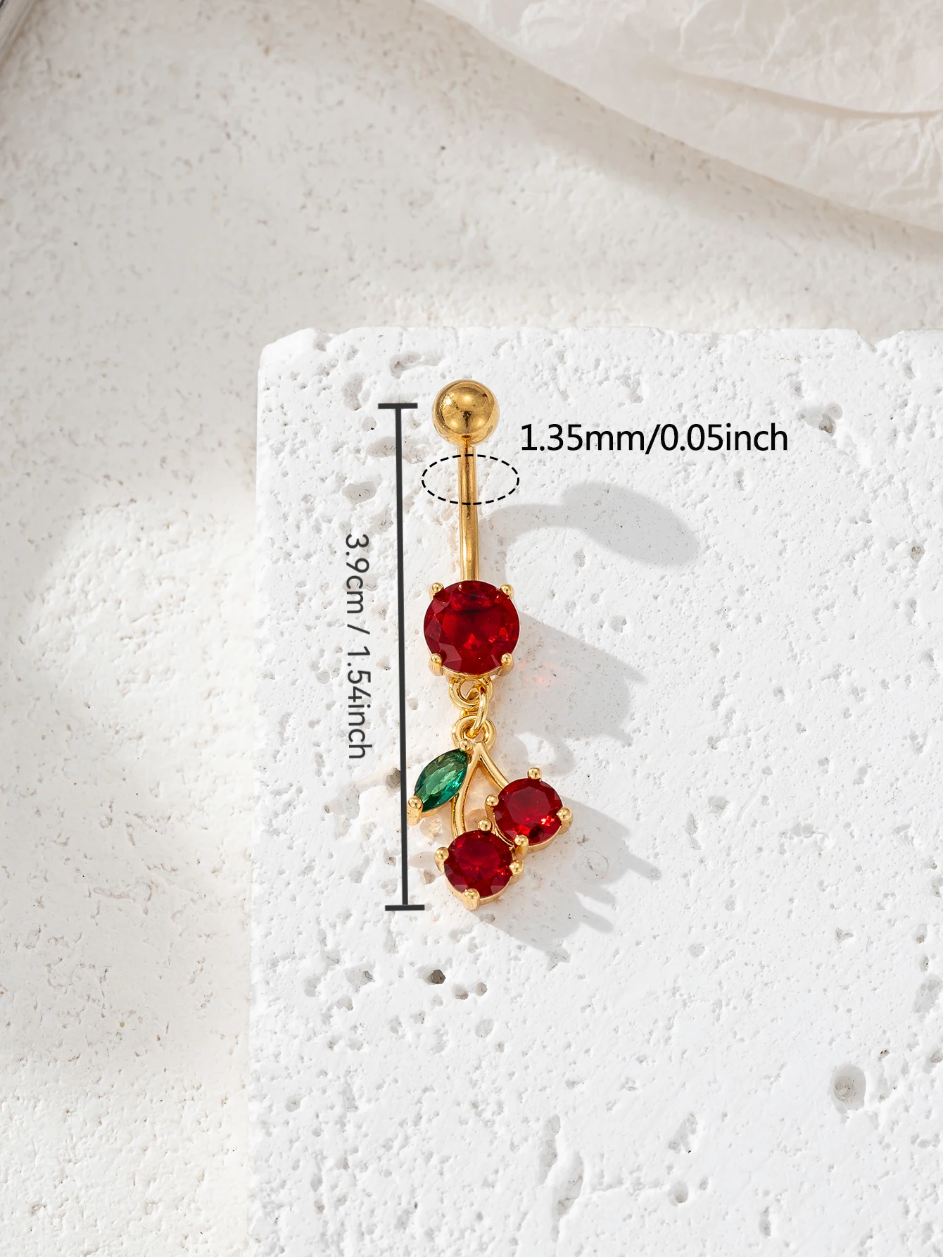 Charm Cube Zirconia Copper Cherry Decorative Perforated Navel Ring for Women