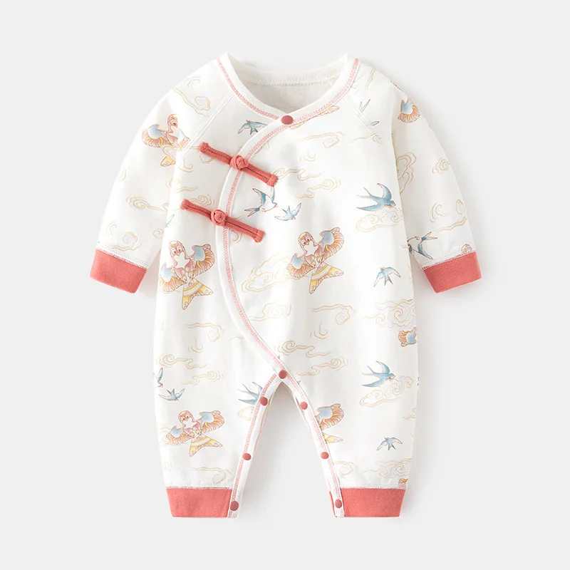 

Хлопковый комбинезон для новорожденных на весну и осень, одежда в национальном стиле без косточек, комбинезоны для новорожденных, Детский костюм Тан, комбинезон
