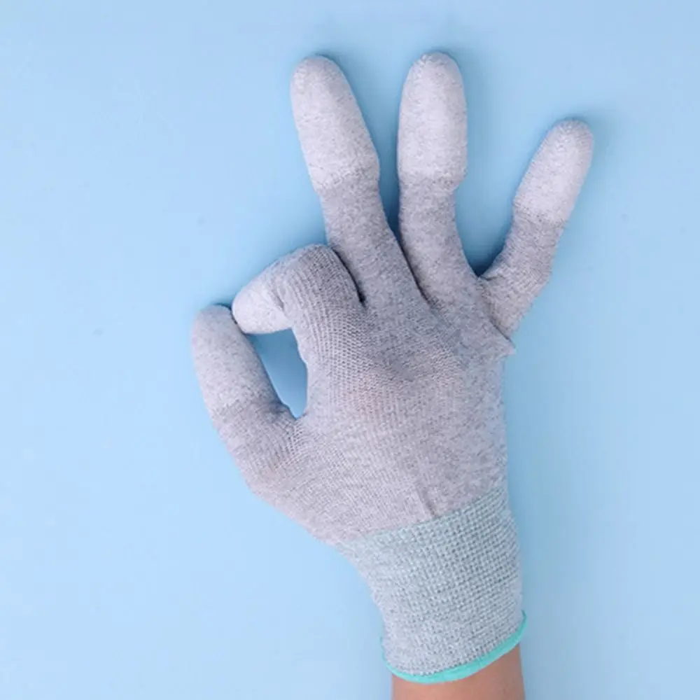 Nylon-Carbon Anti-static Gloves Tool PU Finger Coating White Working Gloves ESD Non-slip Safety Work Gloves Electronic