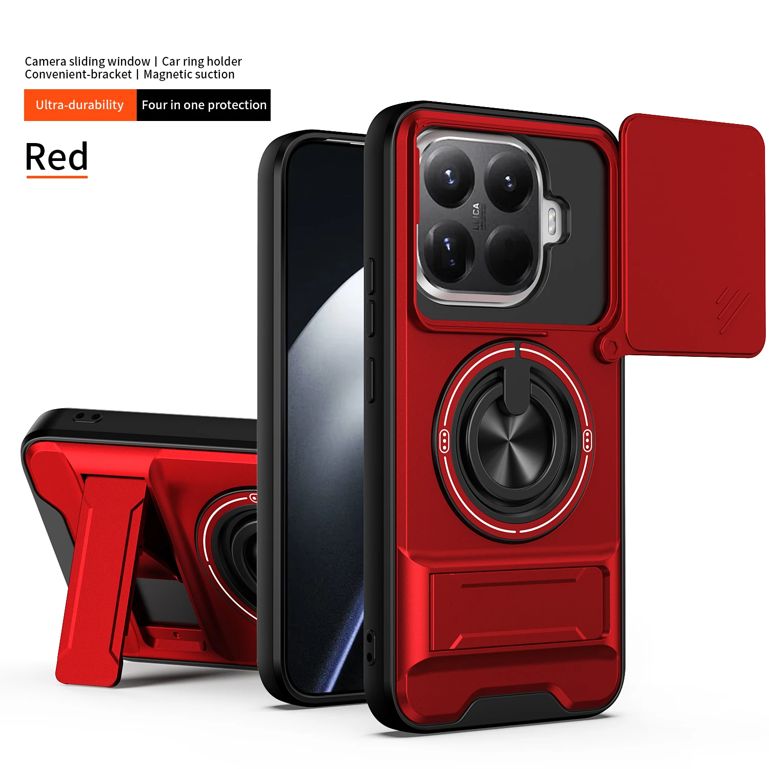 Lens Slide Cover For Xiaomi 15T Pro Redmi A5 13C Poco M7 Plus C65 C71 X5 Pro Ring Stand Built-in Magnetic Car Mount Case