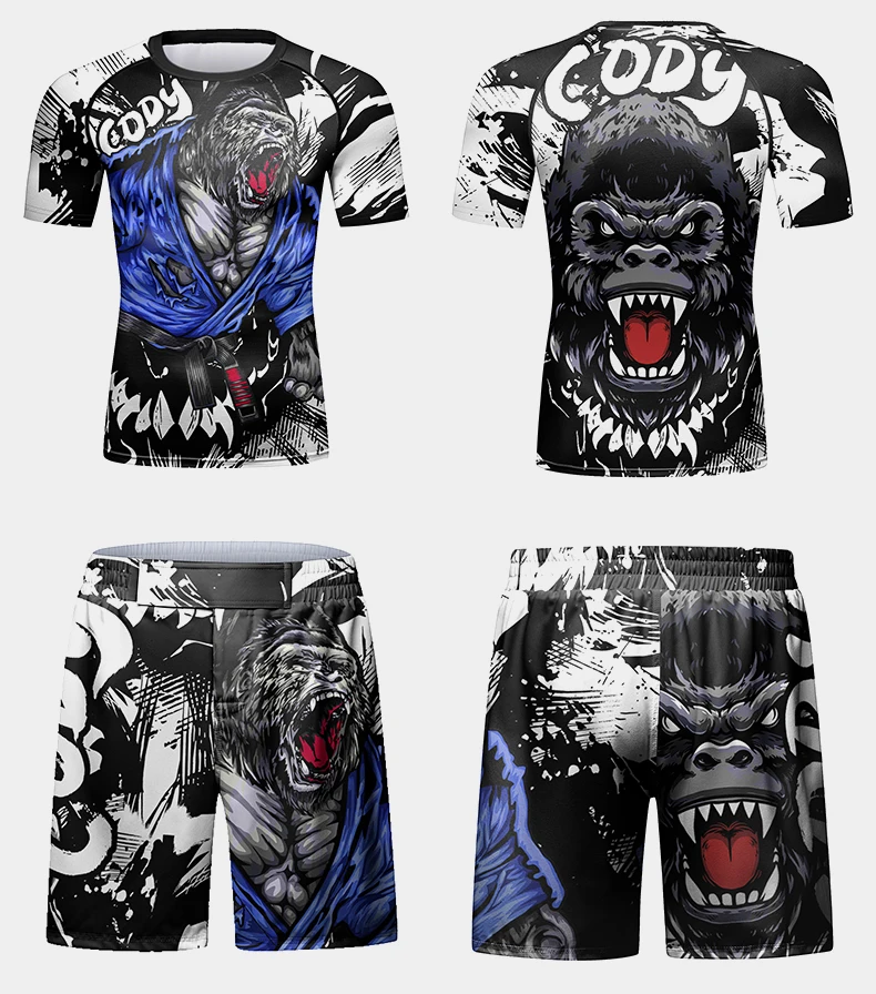 Jiu Jitsu MMA T-shirt+Pants Kickboxing Rashguard Men Compression Sportswear Muay Thai Shorts Bjj GI Rash Guard Boxing Clothing