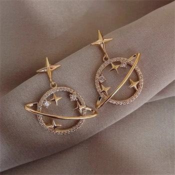 Trendy Crystal Moon Dangle Earrings For Women Fashion Hollow Star  Planets Pearl Earring Rhinestone Temperament Jewelry Brincos