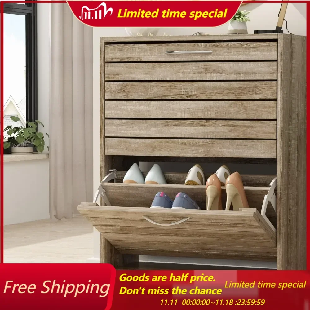Shoe Storage Cabinet 2 Flip Drawers Entryway Freestanding Rack Organizer 22.4&rdquo;W x 9.4&rdquo;D x 29.5&rdquo;H