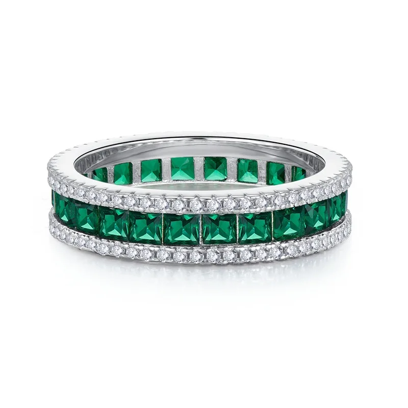 Nuovo 2023 Nuovo S925 Argento Senza Bordi Set Princess Square Seiko Full Diamond Micro Set Ring Europa E Stati Uniti Cross Bor