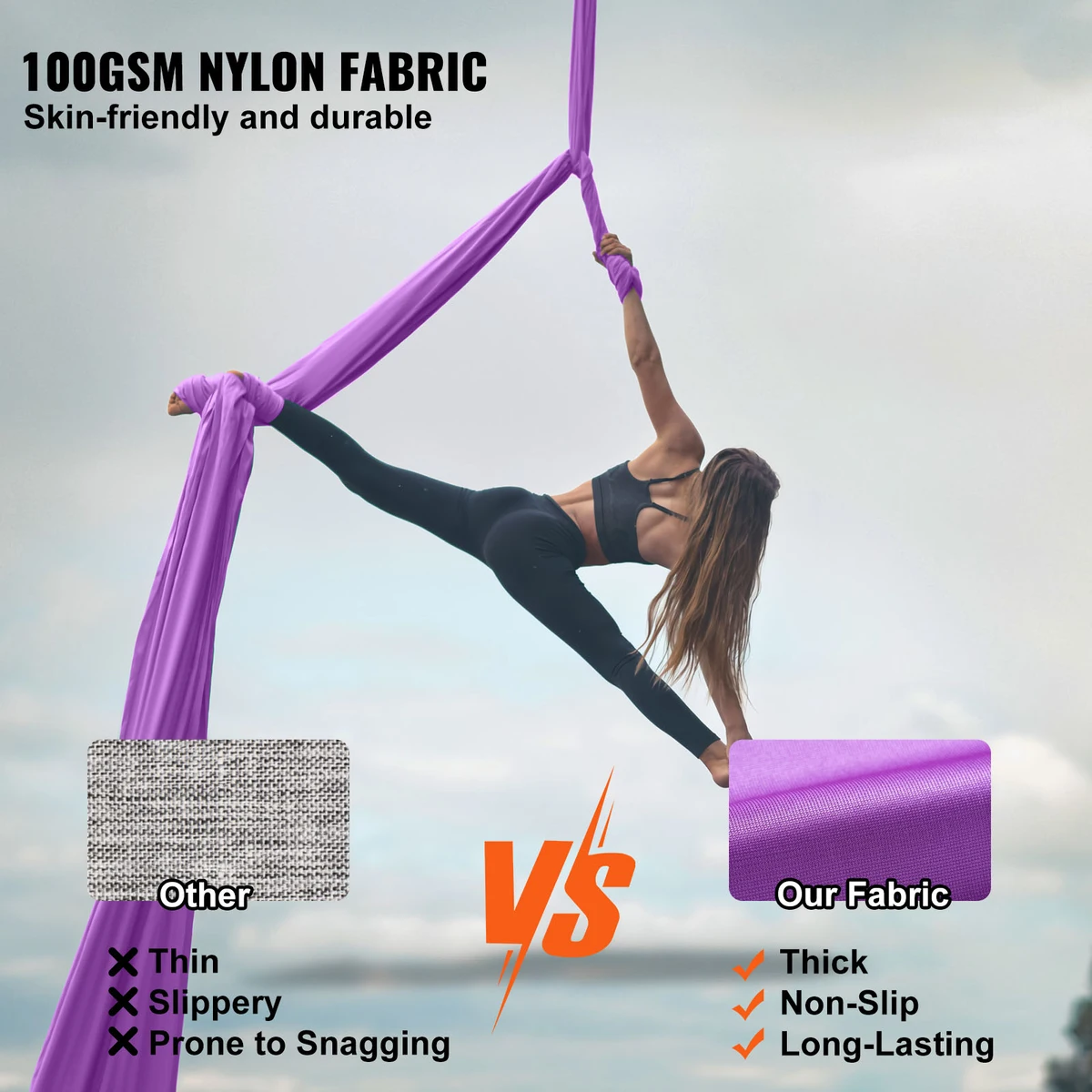 SucceBuy 8.7/11Yards Aerial Yoga Hammock & Swing Yoga Starter Kit Aerial Silk Fabric Yoga Strap Accessory to  All Levels Fitness — view 2