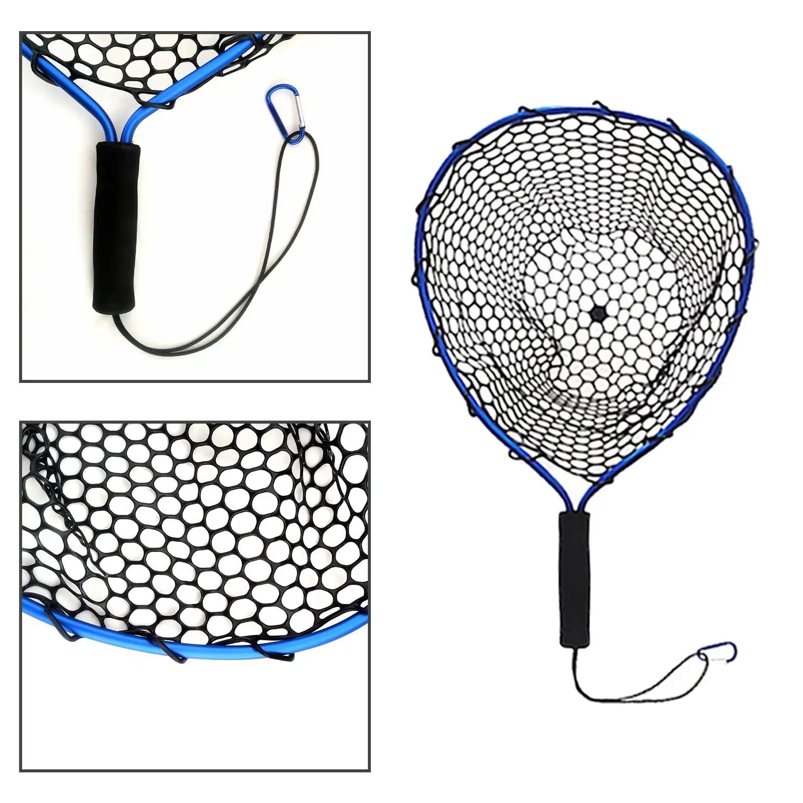 Fishing Landing Net Nonslip Grip Aluminum Alloy Frame with Lanyard and Carabiner