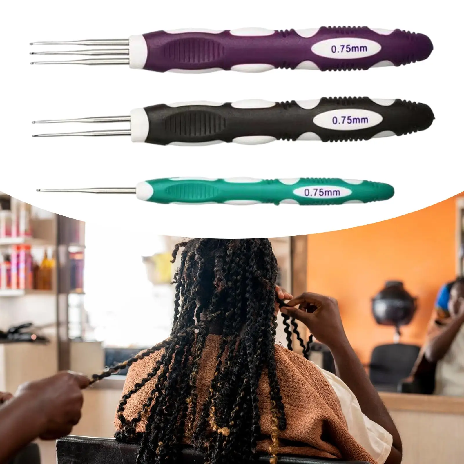 Crochet Hooks Hair Extensions Tool 3Pcs Dreadlock Crochet Hooks Tool 1 Hook 2 Hook 3 Hooks For Braid Craft 0.75mm Hair Extensions Crochet Weaving Pin Hair Weaving