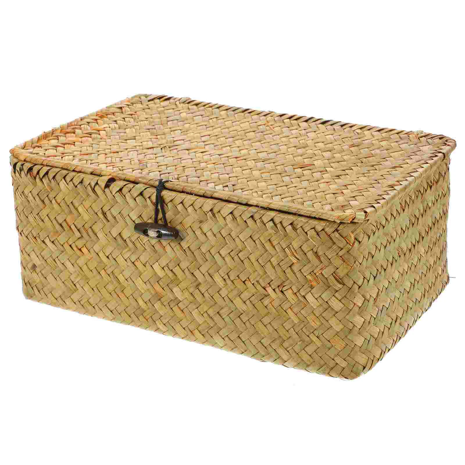 

Seaweed Woven Basket Lids Seagrass Kids Toys Rectangular Organizer Basket Multi-Purpose Storage Container Holder Desktop