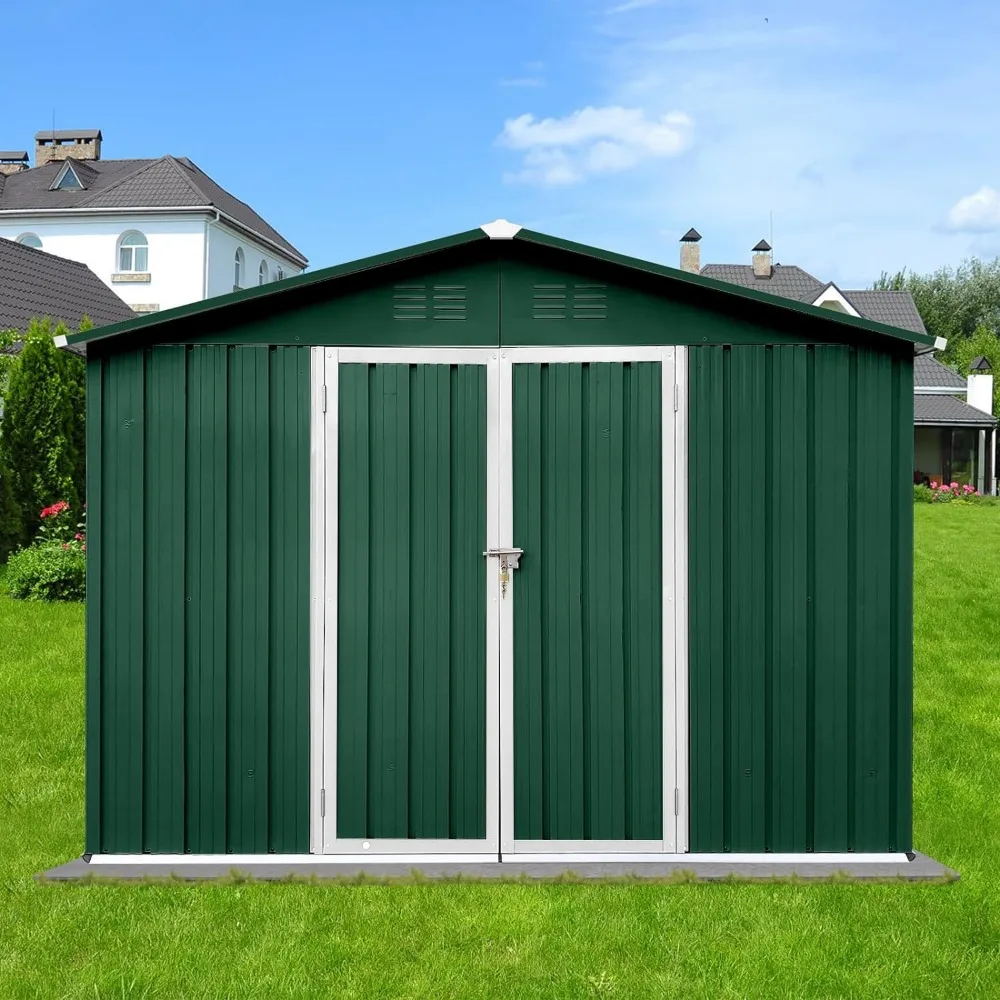 

Oversized Storage Shed 10 x 8 FT, Outdoor Garden Shed Storage House with Hinged Door, Padlock & Punched Vents, Large Galvanized