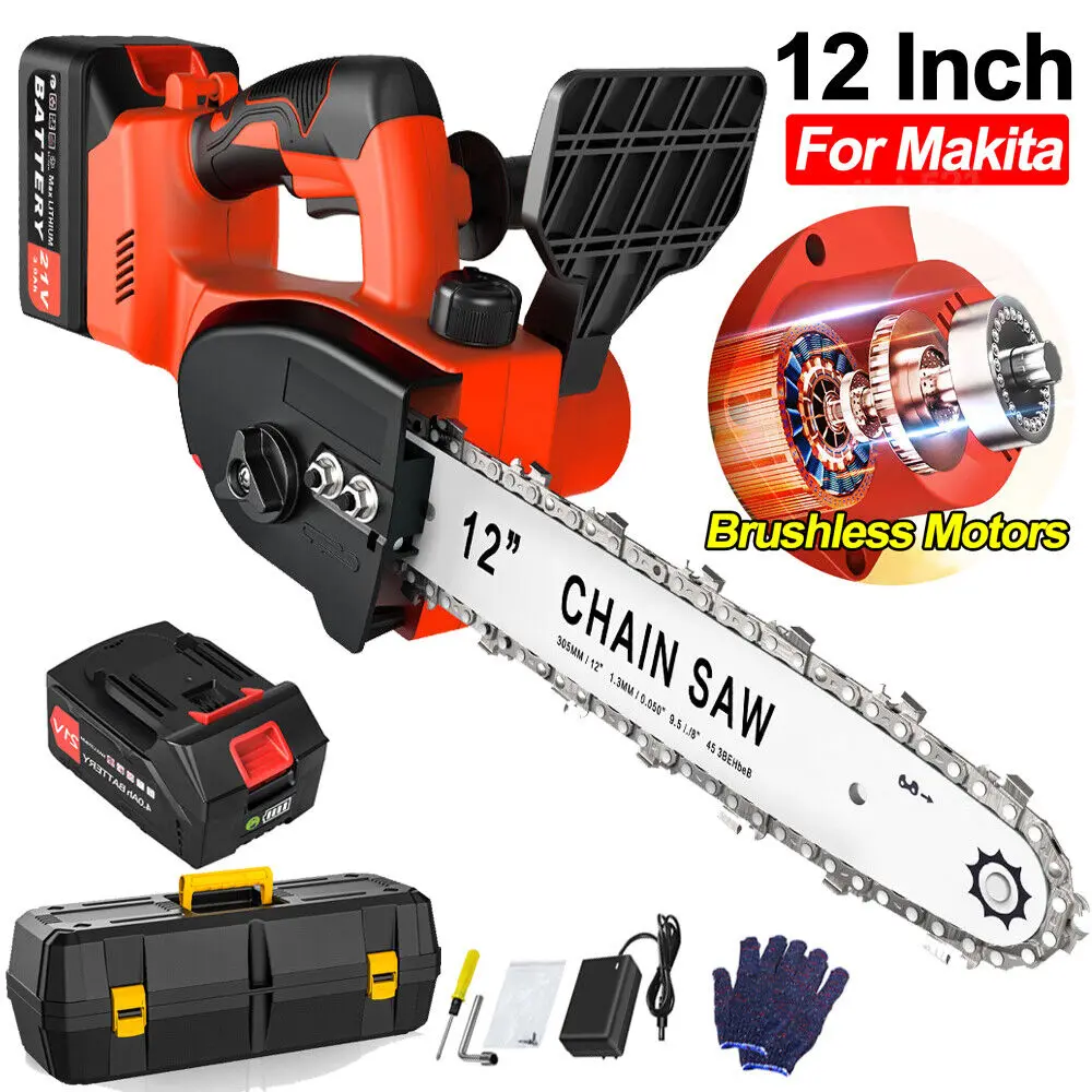 

12 Inch Electric Chainsaw Cordless Brushless Wood Cutter 21V Rechargeable Chain saws Kit For Makita Work For Orchard Branch Clip