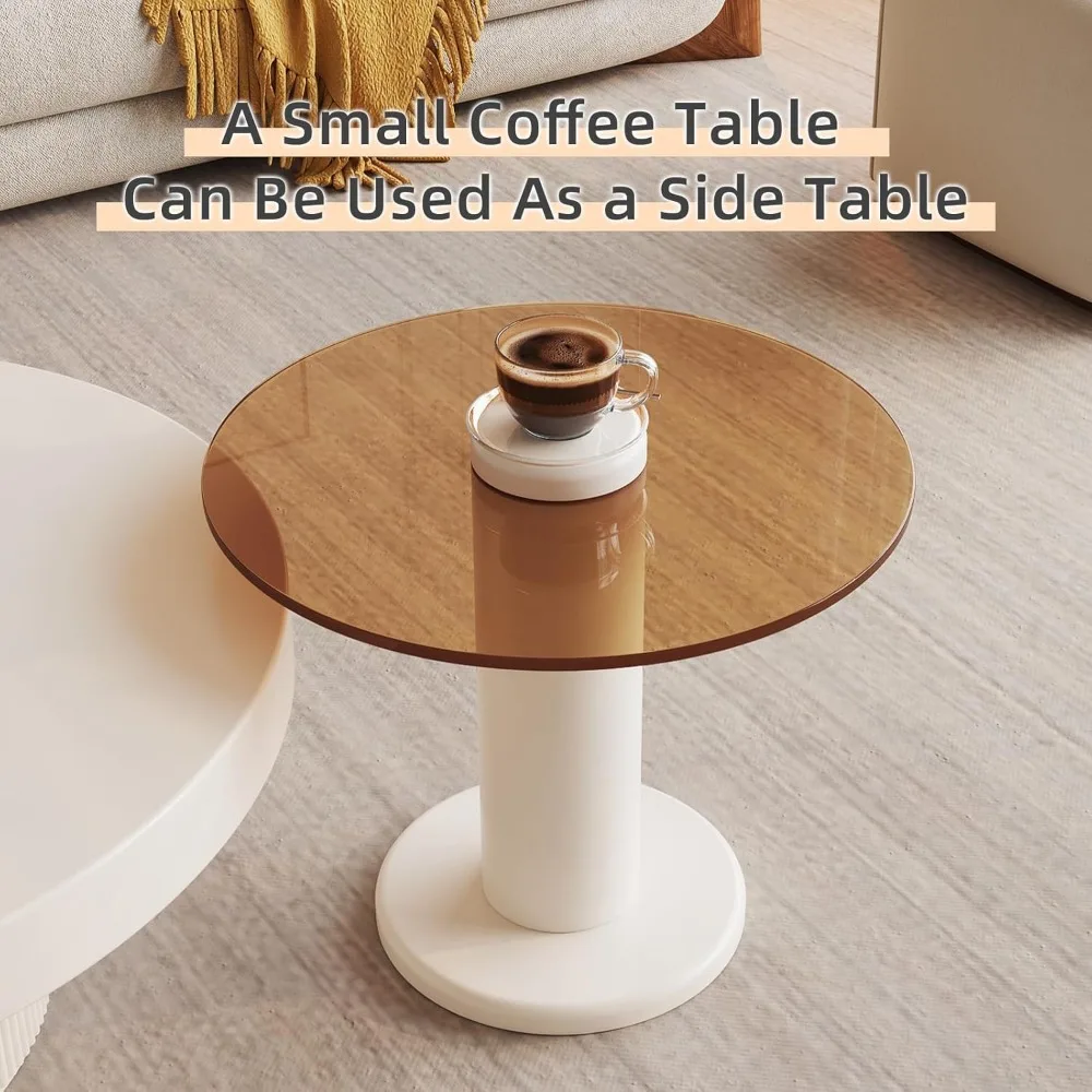 2-Pieces Modern Coffee Tables Set - Round Cream White Coffee Table & Small End Table for Living Room 4