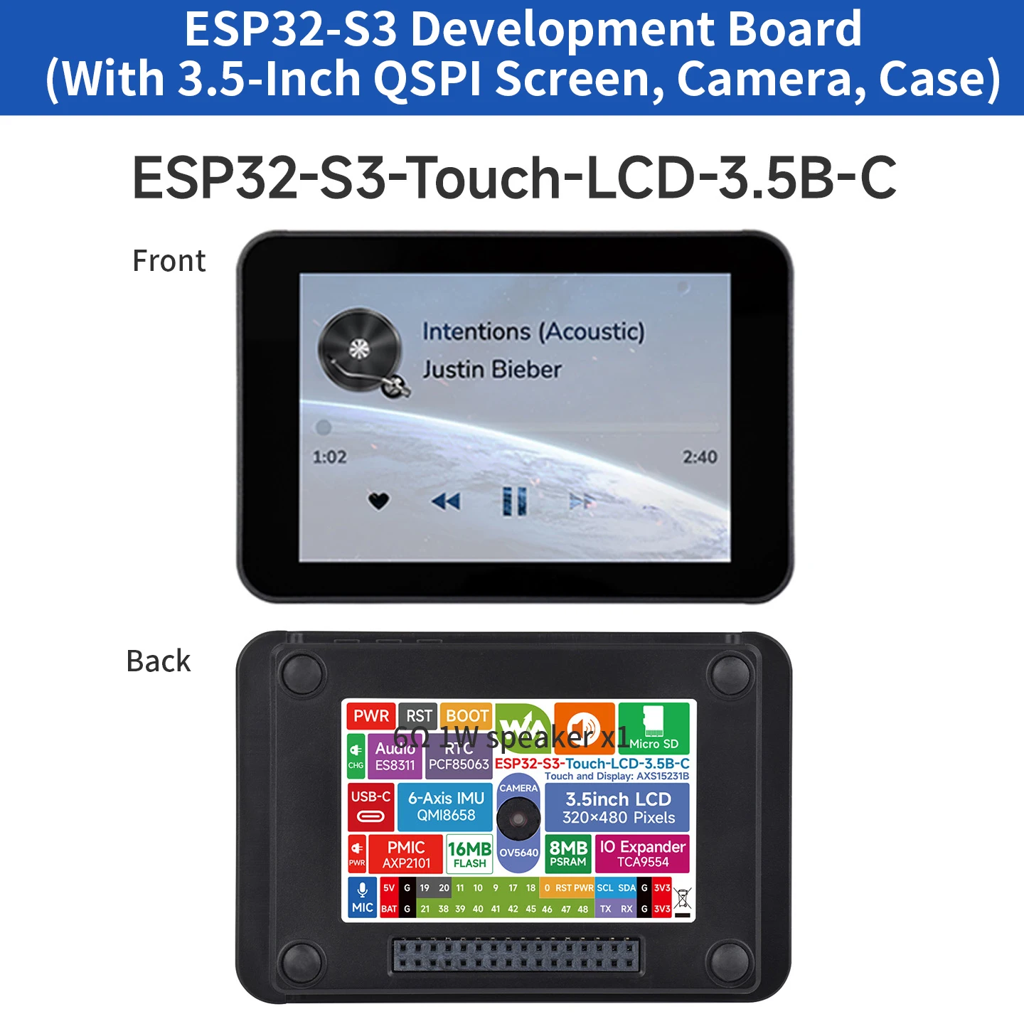 ตัวเลือกสินค้า แผงพัฒนาจอสัมผัส 3.5 นิ้ว ESP32-S3