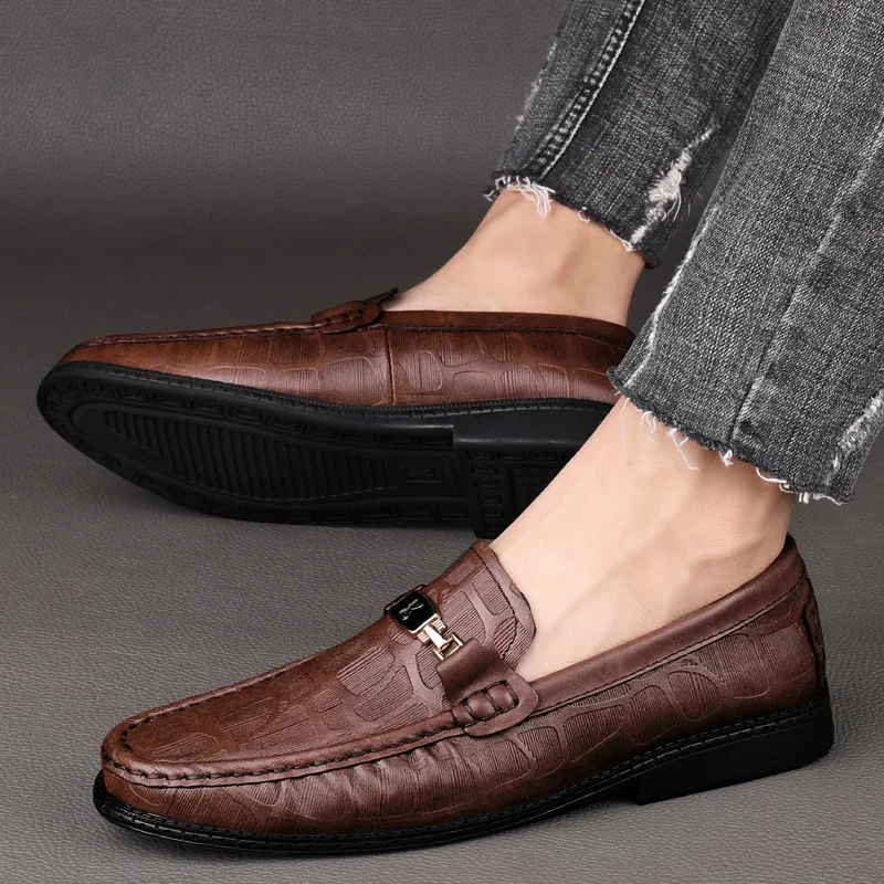 أحذية بدون كعب من الجلد الطبيعي للرجال ، أحذية كاجوال للرجال ، أحذية قيادة ذات علامة تجارية ، خف مريح للذكور ، كل مباراة ، جودة عالية